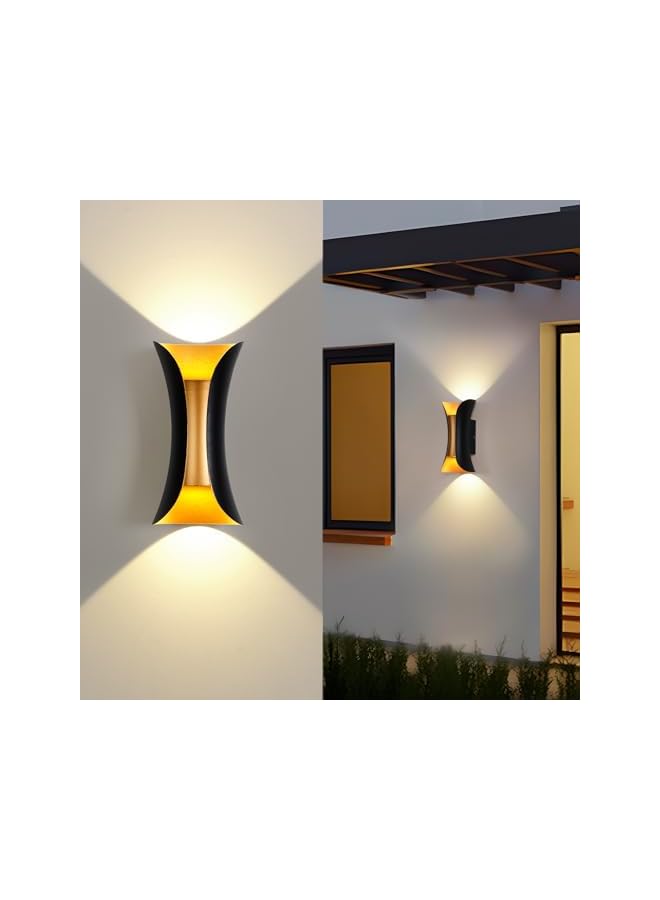V.nice Modern Outdoor Wall Light, Waterproof Up and Down Wall Sconce, Black Aluminum Exterior Light for Porch, Patio, Front Door, Balcony, Garage (Black Gold) - Image 2