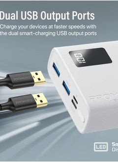 Promet Promate iPhone 15 Portable Charger, High-Capacity 20000Mah Slim Power Bank, Dual USB Ports, 10W Type-C Input/Output Port, Smart LED Display, Safe Adaptive Charging for Smartphones, Bolt-20Pro-White  - Image 2