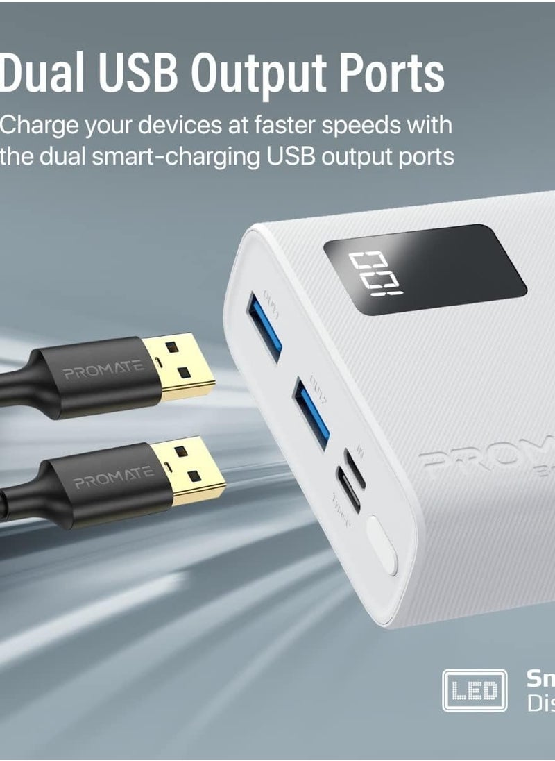 Promet Promate iPhone 15 Portable Charger, High-Capacity 20000Mah Slim Power Bank, Dual USB Ports, 10W Type-C Input/Output Port, Smart LED Display, Safe Adaptive Charging for Smartphones, Bolt-20Pro-White  - Image 2