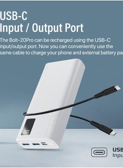 Promet Promate iPhone 15 Portable Charger, High-Capacity 20000Mah Slim Power Bank, Dual USB Ports, 10W Type-C Input/Output Port, Smart LED Display, Safe Adaptive Charging for Smartphones, Bolt-20Pro-White  - Image 4