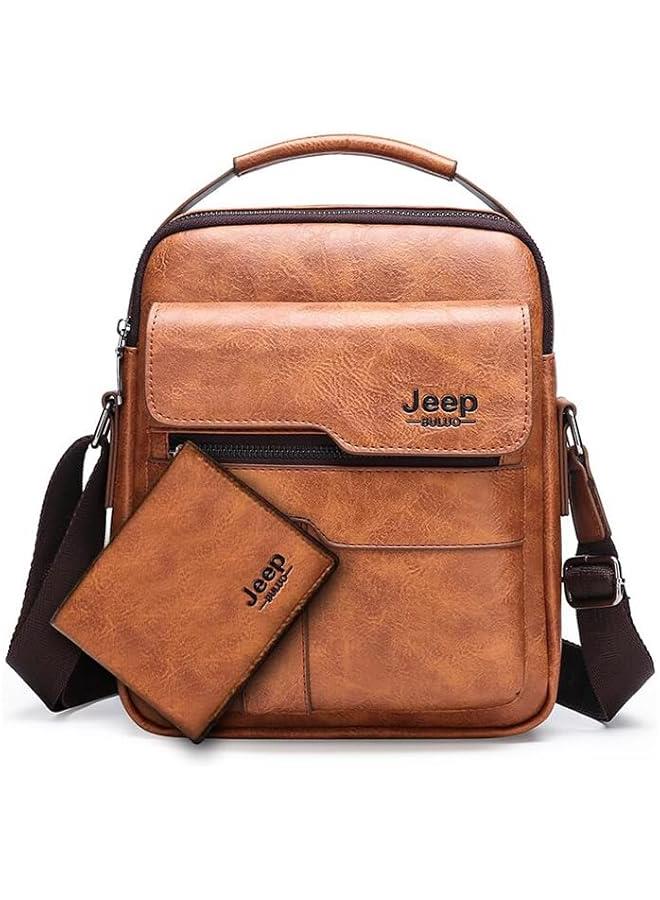 HOOKOR Men Crossbody Bag Shoulder Bags Vintage Men Handbags Large Capacity PU Leather Bag For Man Messenger Bags Tote Bag purse (khaki) - Image 1