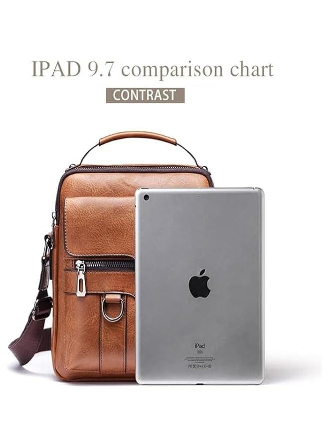 HOOKOR Men Crossbody Bag Shoulder Bags Vintage Men Handbags Large Capacity PU Leather Bag For Man Messenger Bags Tote Bag purse (khaki) - Image 2