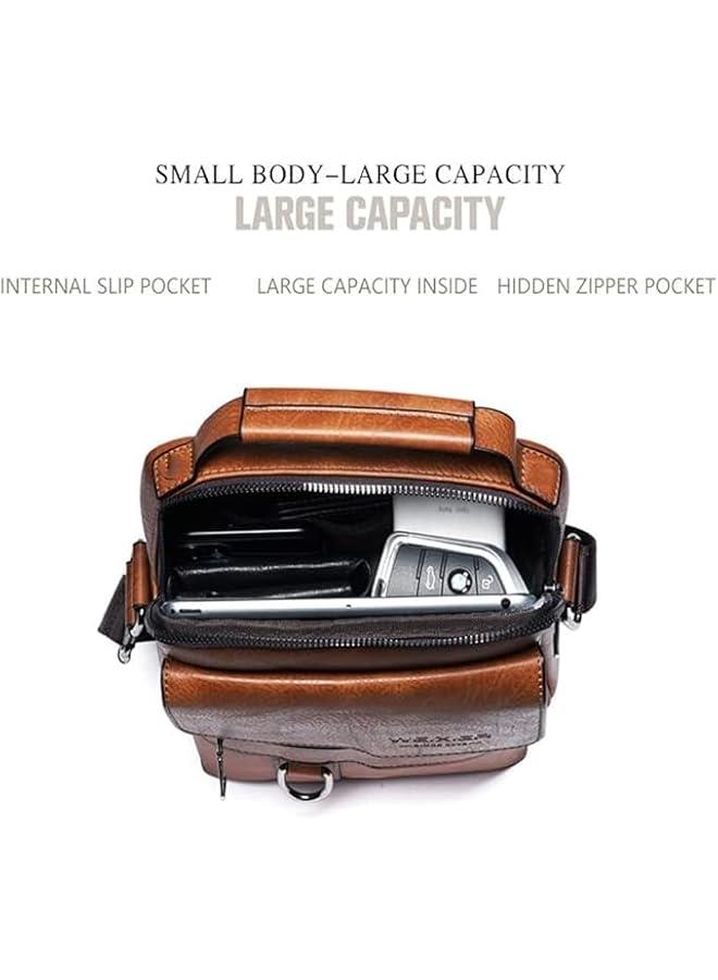 HOOKOR Men Crossbody Bag Shoulder Bags Vintage Men Handbags Large Capacity PU Leather Bag For Man Messenger Bags Tote Bag purse (khaki) - Image 3