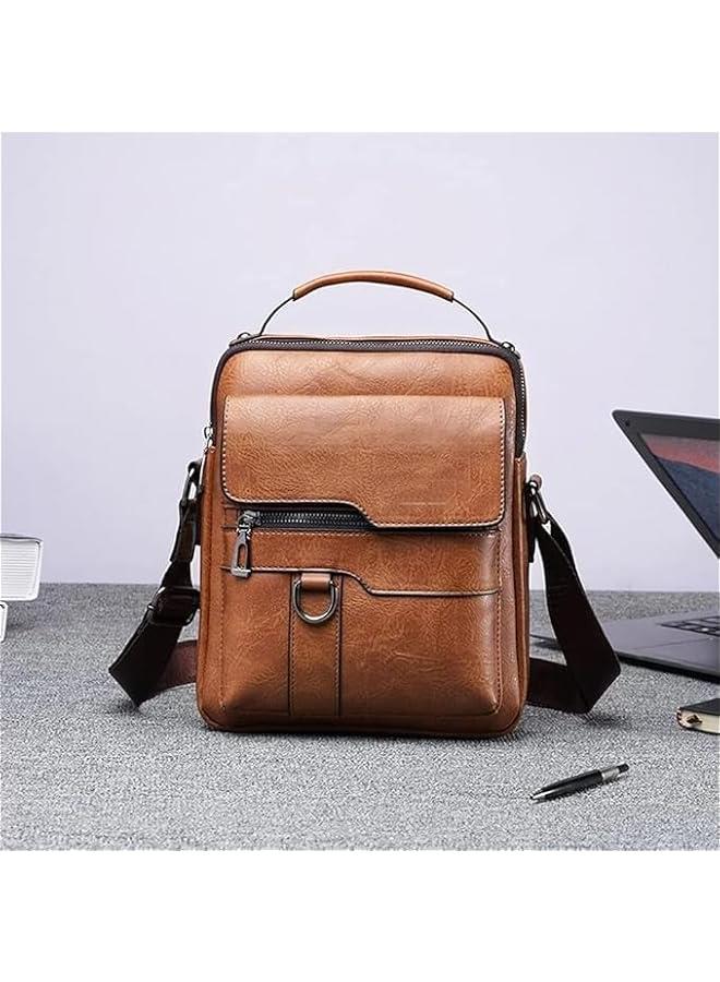 HOOKOR Men Crossbody Bag Shoulder Bags Vintage Men Handbags Large Capacity PU Leather Bag For Man Messenger Bags Tote Bag purse (khaki) - Image 4
