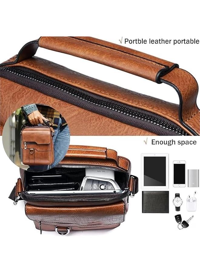 HOOKOR Men Crossbody Bag Shoulder Bags Vintage Men Handbags Large Capacity PU Leather Bag For Man Messenger Bags Tote Bag purse (khaki) - Image 5