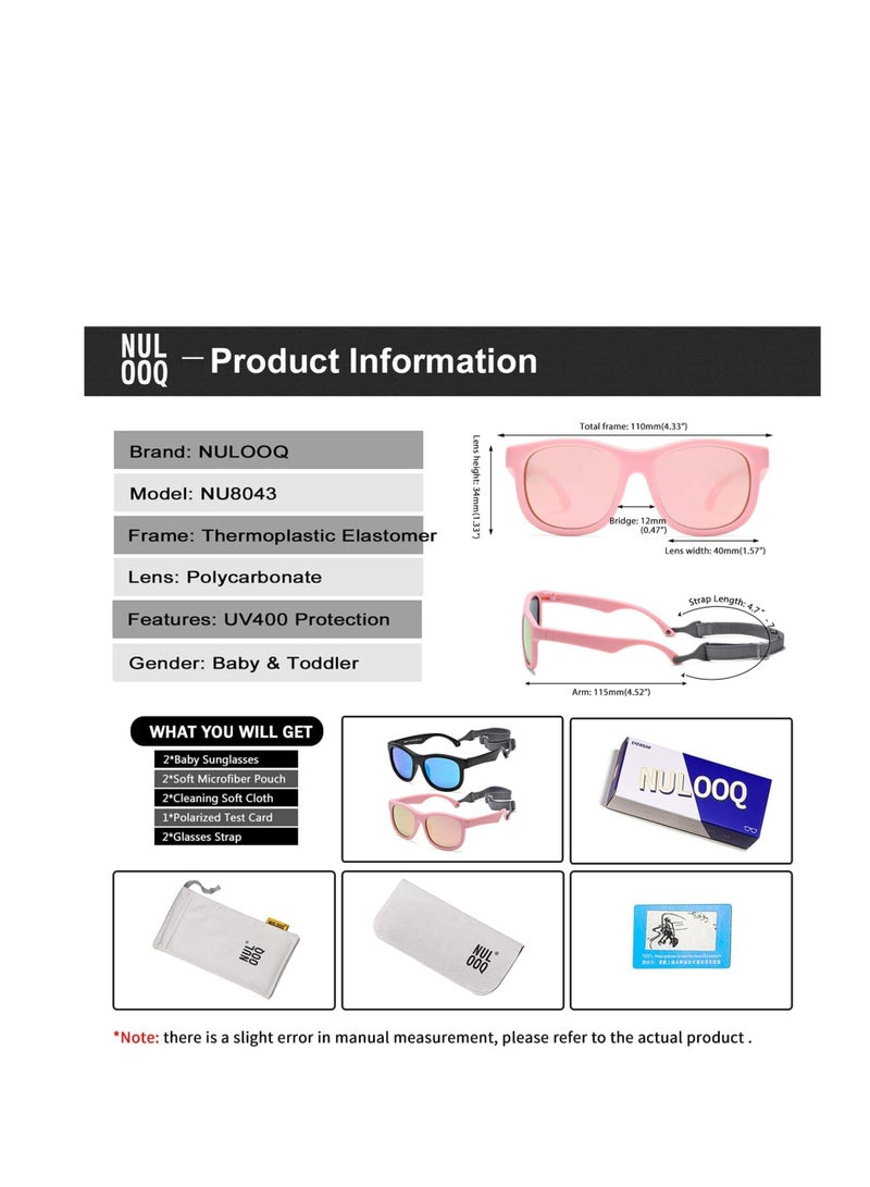 SYOSI 2 Pack Flexible Polarized Baby Sunglasses with Adjustable Strap for Toddler Newborn Infant Age 0 24 Months 100% UV Protection - Image 5