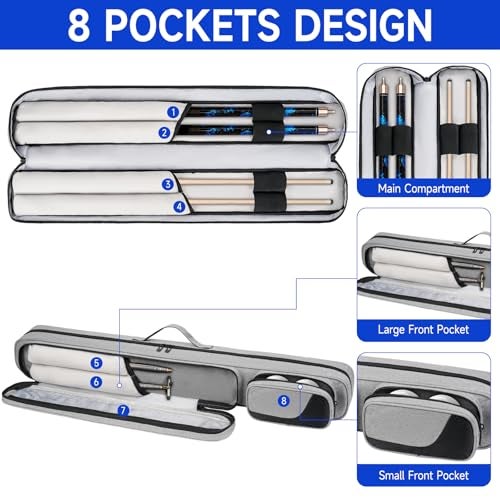 Jaffzora Pool Cue Case 4x5, Pool Stick Carrying Case Holds 4 Butts and 5 Shafts, Billiard Cue Bag with 14Pockets and Shoulder Straps, Grey (Bag Only) - Image 2