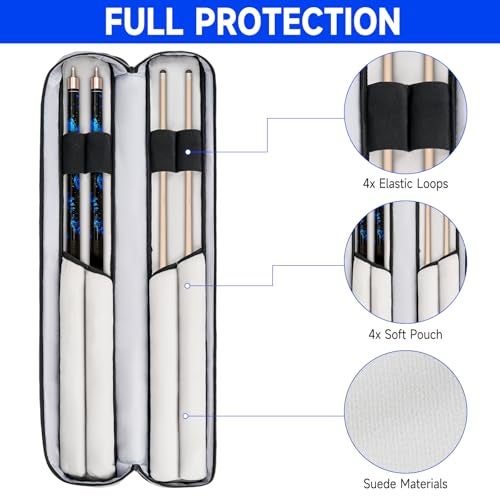 Jaffzora Pool Cue Case 4x5, Pool Stick Carrying Case Holds 4 Butts and 5 Shafts, Billiard Cue Bag with 14Pockets and Shoulder Straps, Grey (Bag Only) - Image 3