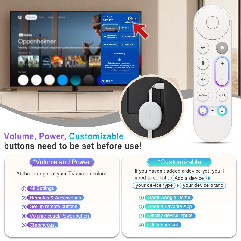 LOUTOC Voice Replacement Remote Control for Chromecast-Google-TV 4K/HD, for Google-TV-Streamer-Remote 4K - Image 4