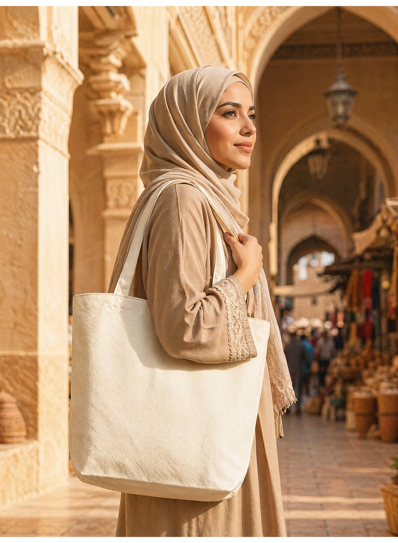 2PCS Foldable Canvas Tote Bags 45X15X35cm（Beige) Horizontal Canvas Bag  Large Capacity Solid Color Reusable Shopping Handbags for DIY Painting, Lightweight & Durabl - Image 3