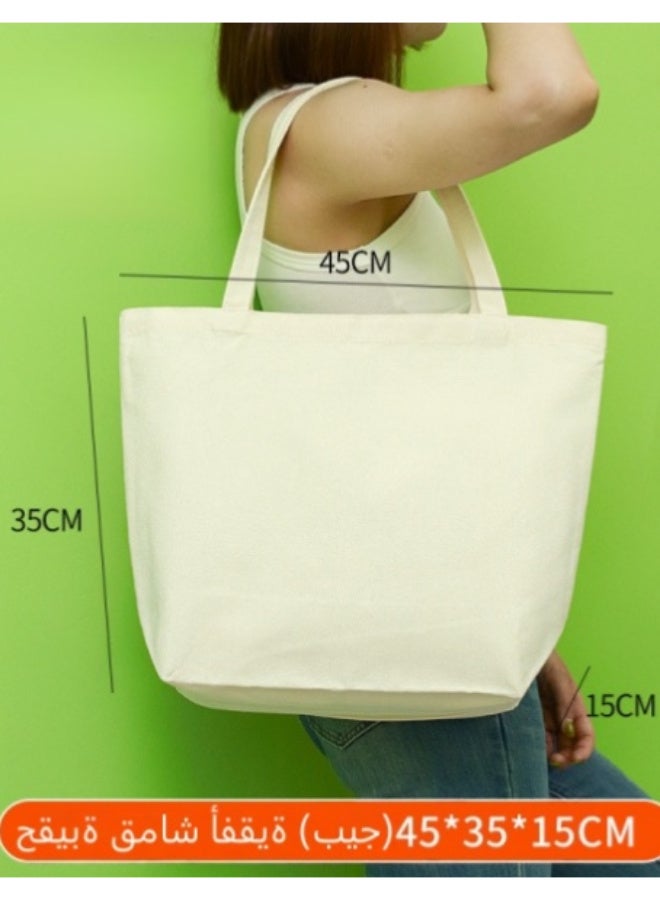2PCS Foldable Canvas Tote Bags 45X15X35cm（Beige) Horizontal Canvas Bag  Large Capacity Solid Color Reusable Shopping Handbags for DIY Painting, Lightweight & Durabl - Image 4