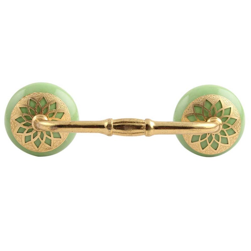Indian-Shelf IndianShelf 1 Pack Green Unique Drawer Handles Decorative Cabinet Pulls Gold Hardware 6 Hole to Hole BH366CK926  - Image 1