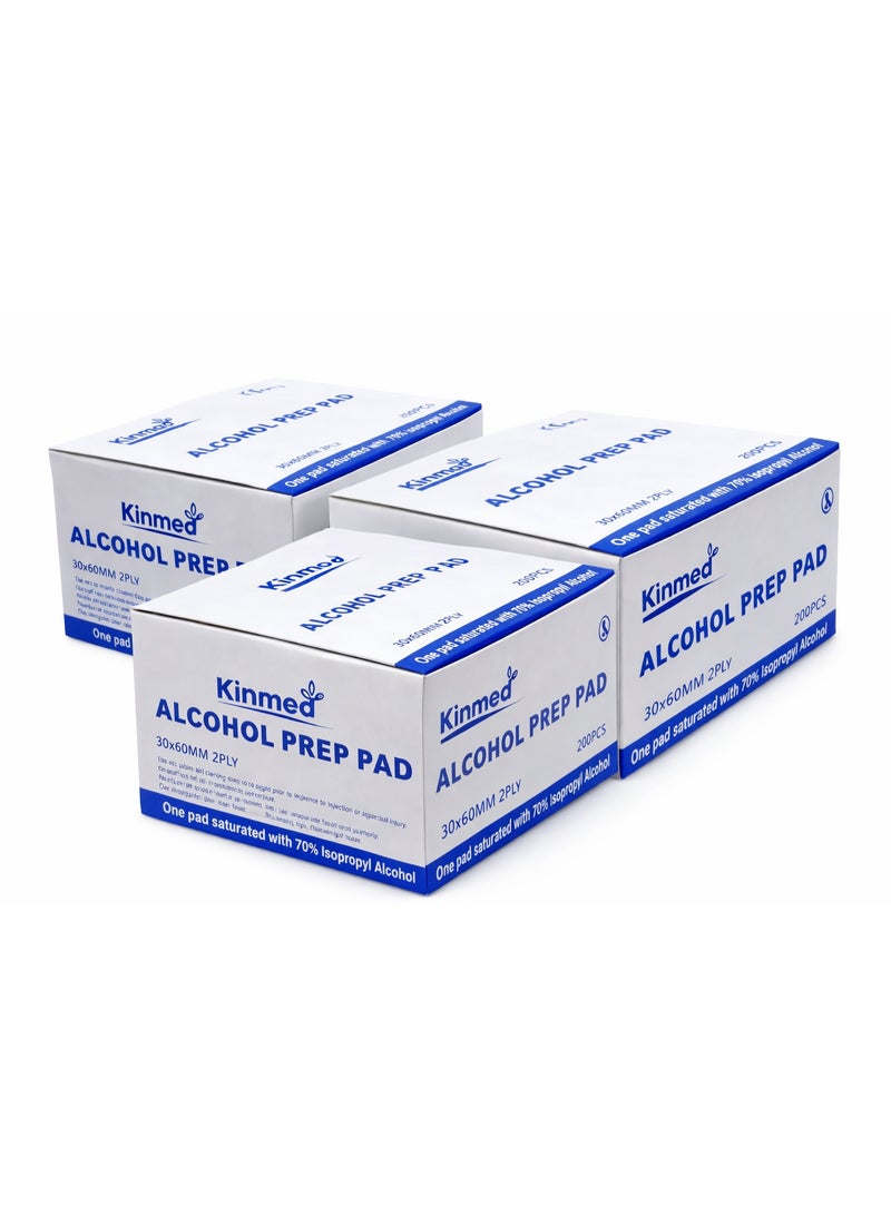 3 packs of 200 pieces of medical alcohol swabs, 30*60mm, two layers, individually wrapped, saturated with 70% isopropyl alcohol. Used before injections, for disinfecting superficial wounds and for first aid.