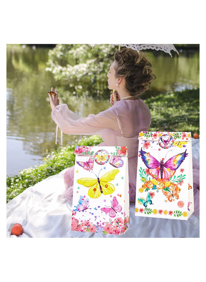 Excefore 12Pcs Butterfly Party Favor Treat Bags Butterfly Theme Goody Gift Bags with 18Pcs Stickers for Girls Women's Birthdays Wedding Party Supplies - Image 3