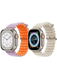 IAF Silicone Ocean Band Strap for Apple Watch Ultra 8 49mm Pink/Orange Double Side Strap with Off White Single Color Strap Set of 2 