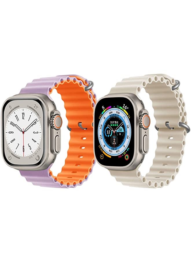 IAF - Silicone Ocean Band Strap for Apple Watch Ultra 8 49mm Pink/Orange Double Side Strap with Off White Single Color Strap Set of 2 - Image 1