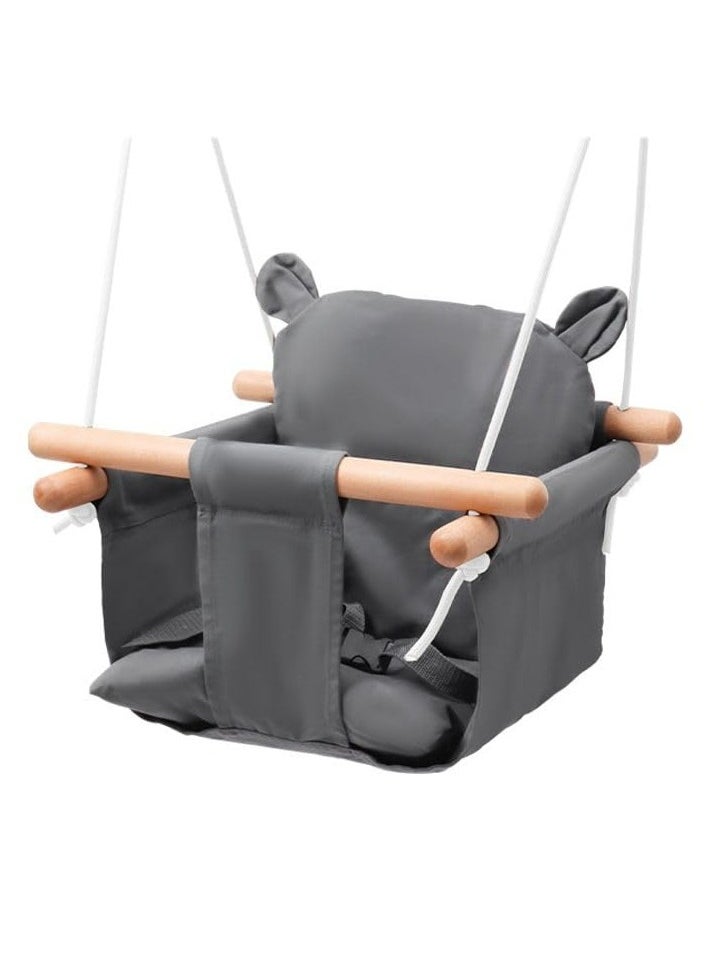 CMGTYYD Canvas Baby Hanging Swing Seat,Wooden Hanging Swing with Safety Belt & Cotton Cushion Seat, Outdoor and Indoor Swing for Kids, Mounting Hardware Included  - Image 1