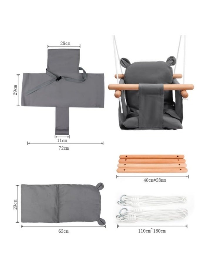 CMGTYYD Canvas Baby Hanging Swing Seat,Wooden Hanging Swing with Safety Belt & Cotton Cushion Seat, Outdoor and Indoor Swing for Kids, Mounting Hardware Included  - Image 2