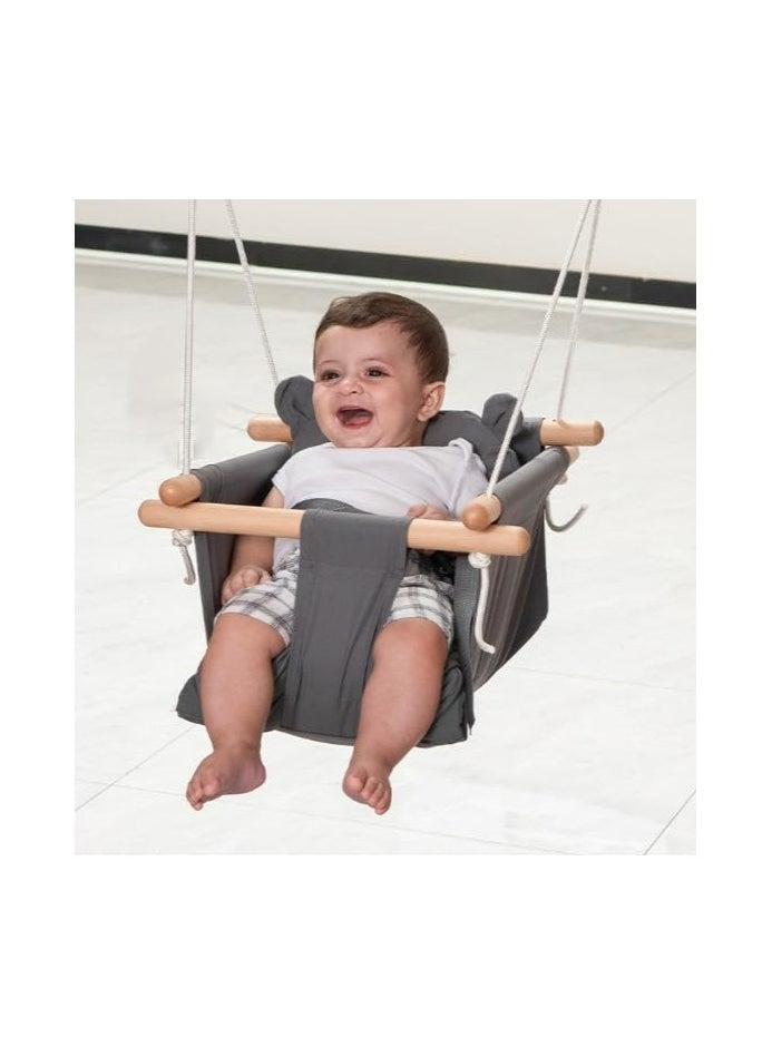 CMGTYYD Canvas Baby Hanging Swing Seat,Wooden Hanging Swing with Safety Belt & Cotton Cushion Seat, Outdoor and Indoor Swing for Kids, Mounting Hardware Included  - Image 4
