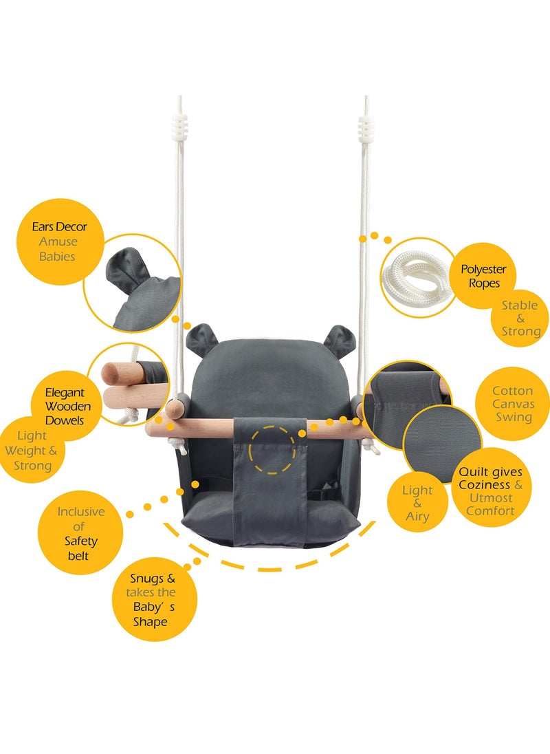 CMGTYYD Canvas Baby Hanging Swing Seat,Wooden Hanging Swing with Safety Belt & Cotton Cushion Seat, Outdoor and Indoor Swing for Kids, Mounting Hardware Included  - Image 3