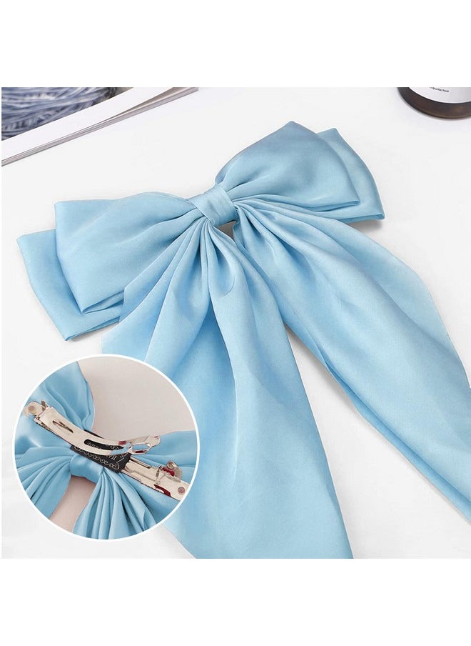 AEGYPIUS - Jumbo Bow Clip With Tails Hair Bow Clip For Woman Girls Silky Satin Hair Barrettes Clip Large Bow Hair Slides Metal Clips French Barrette Long Tail Bowknot Hairpin Hair Pins Accessories (Light Blue) - Image 1