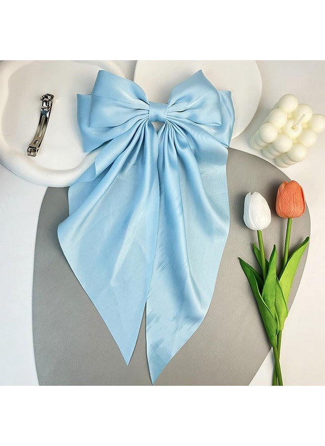 AEGYPIUS - Jumbo Bow Clip With Tails Hair Bow Clip For Woman Girls Silky Satin Hair Barrettes Clip Large Bow Hair Slides Metal Clips French Barrette Long Tail Bowknot Hairpin Hair Pins Accessories (Light Blue) - Image 1