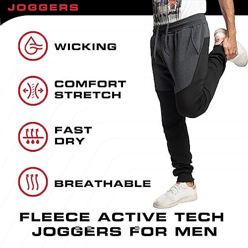 Ultra Performance 3 Pack Fleece Active Tech Joggers for Men, Mens Sweatpants with Zipper Pockets - Image 5