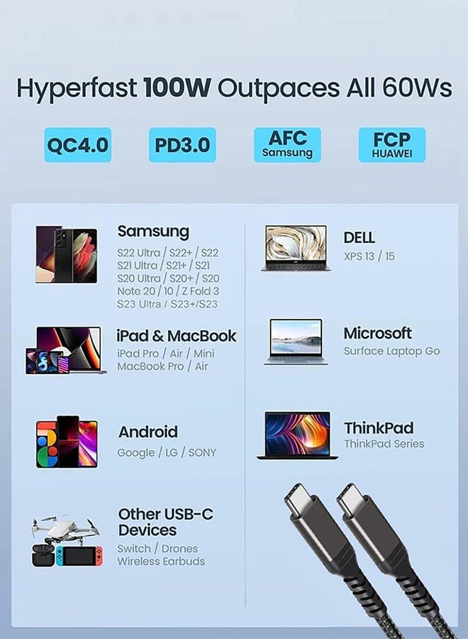 Tersely Short USB-C to USB-C Cable 0.5m/50cm, 100W Fast Charging Type C PD Charger Cord for iPhone 17/16/15 Pro Max/15 Pro/15, for Samsung S25 Ultra Plus S24 S23, Pixel 10 9 8 Pro iPad Pro Air MacBook - Image 2