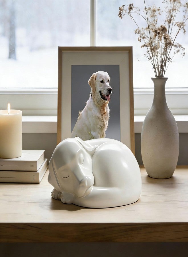 FUFYUKEY Dog Urn, Dog Urns for Ashes, for Pets Up to 75 Lbs, Sleeping Doggie Pet Memorial Keepsake Funeral Urn for Dogs Ashes, White Resin Cremation Dogs Urns - Image 2