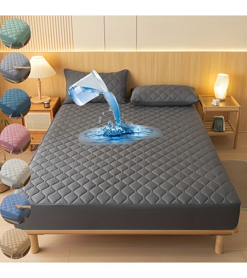 Light Gray Waterproof Mattress Cover Bed Sheet Protector Breathable Dust Proof Machine Washable - Image 2