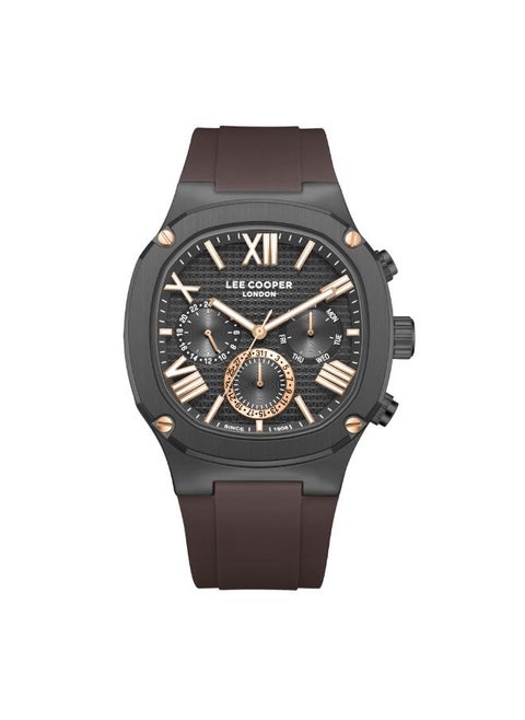 Men's Multi Function Display Watch With Dark Brown Silicone Strap - LC08150.062