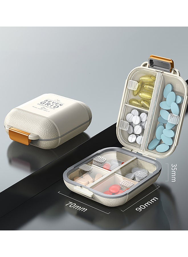 منظم حبوب محمول، علبة حبوب بـ 7 أقسام، علبة حبوب صغيرة للسفر، منظم حبوب للأدوية اليومية بغطاء محكم الإغلاق (صغير، أبيض) - Image 2