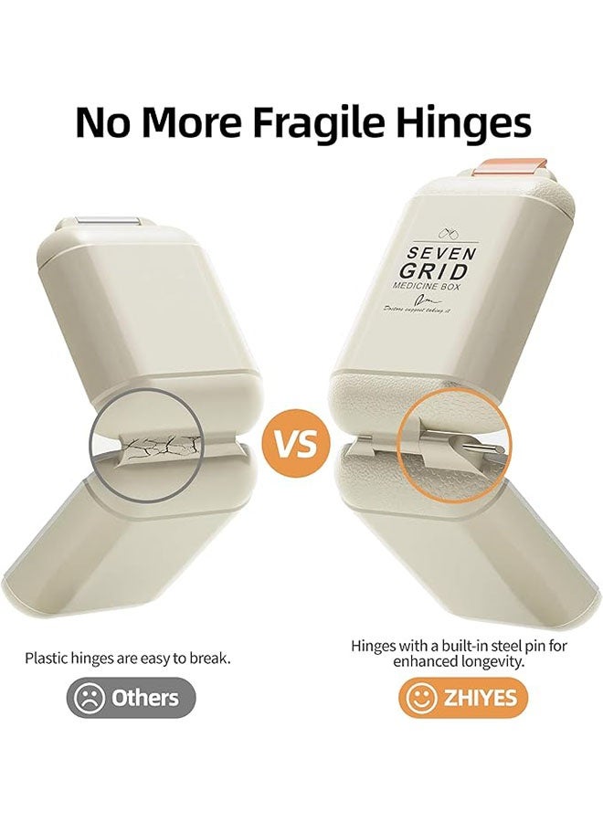 منظم حبوب محمول، علبة حبوب بـ 7 أقسام، علبة حبوب صغيرة للسفر، منظم حبوب للأدوية اليومية بغطاء محكم الإغلاق (صغير، أبيض) - Image 4