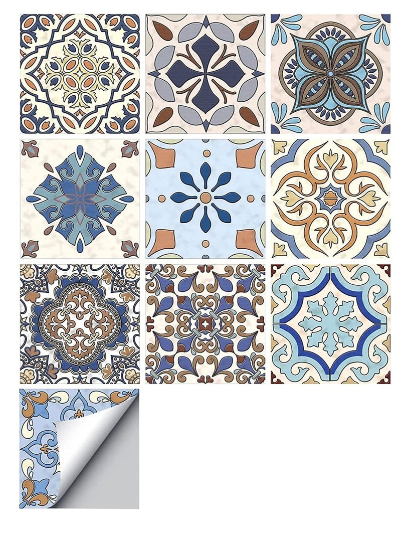 سيوسي ملصقات بلاط جدارية ذاتية اللصق ، ملصقات تزيين بلاط على طراز تركيا للجدران ، 10 قطع قابلة للإزالة بيئيًا ، مقاومة للماء للحمام وديكور المطبخ اللاصق 5.9x5.9 بوصة - Image 1