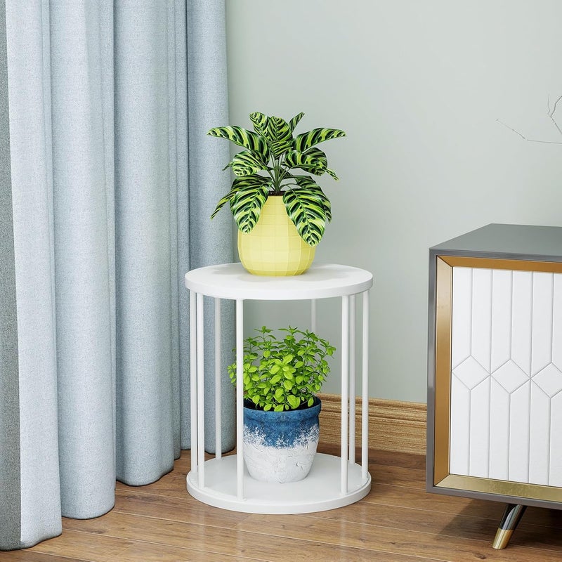 HDANI Round Metal Plant Stand, 35 cm, Solid and Robust Flower Stand for Living Room, Garden, Balcony, Wooden Flower Stool for Indoor and Outdoor Use, White - Image 3