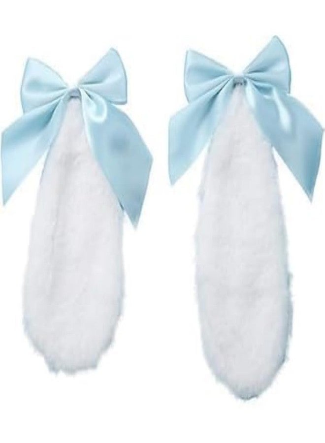 Zenarao 1Pair Girls Bunny Plush Lop Ears Hair Clip, Cinnamoroll Ears, Rabbit Furry Ears Ribbon Bow-knot Hair Clamp, Floppy Bunny Ears, Hairpin Cosplay Headwear Bunny Ears Hair Clips to Wear Ornaments - Image 1