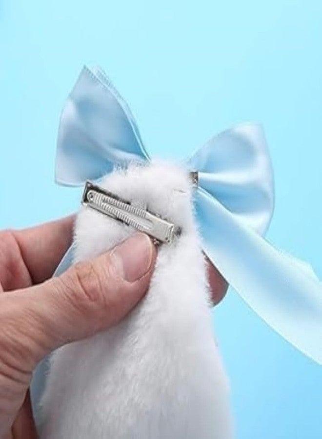Zenarao 1Pair Girls Bunny Plush Lop Ears Hair Clip, Cinnamoroll Ears, Rabbit Furry Ears Ribbon Bow-knot Hair Clamp, Floppy Bunny Ears, Hairpin Cosplay Headwear Bunny Ears Hair Clips to Wear Ornaments - Image 5