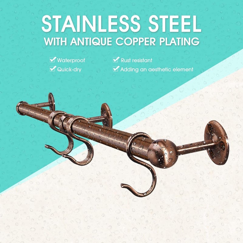 ROTHLEY Hanging Pot Rack Hanger: 23.7 Inch Stainless Steel Pot and Pan Hanger Pot Rack Wall Mounted Hanging Pots and Pans Rack Pot Hangers for Kitchen Wall Kitchen Rail with Hooks (Antique Copper) - Image 4