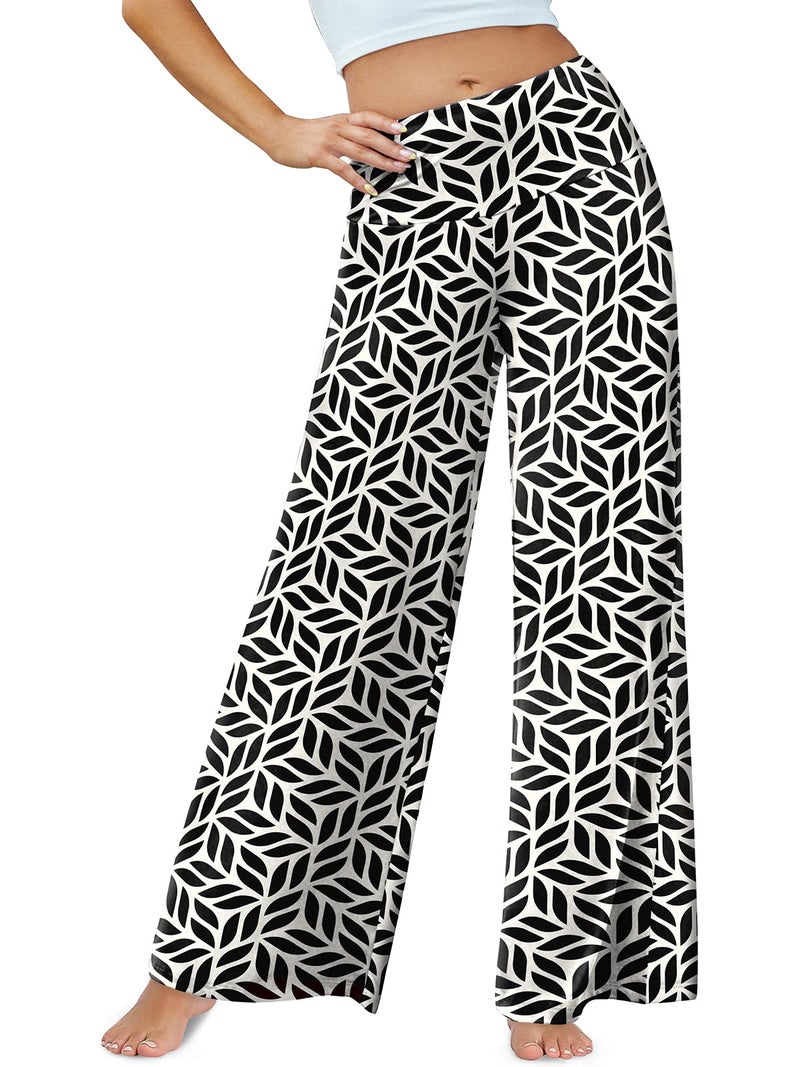 Arolina Women's Stretchy Wide Leg Palazzo Lounge Pants Casual Comfy High Waist Palazzo Pants Black White - Image 5