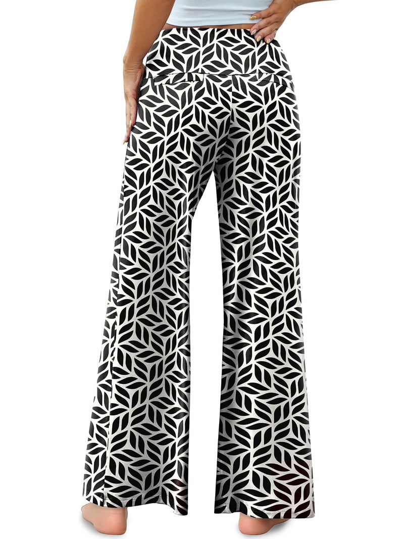 Arolina Women's Stretchy Wide Leg Palazzo Lounge Pants Casual Comfy High Waist Palazzo Pants Black White - Image 4