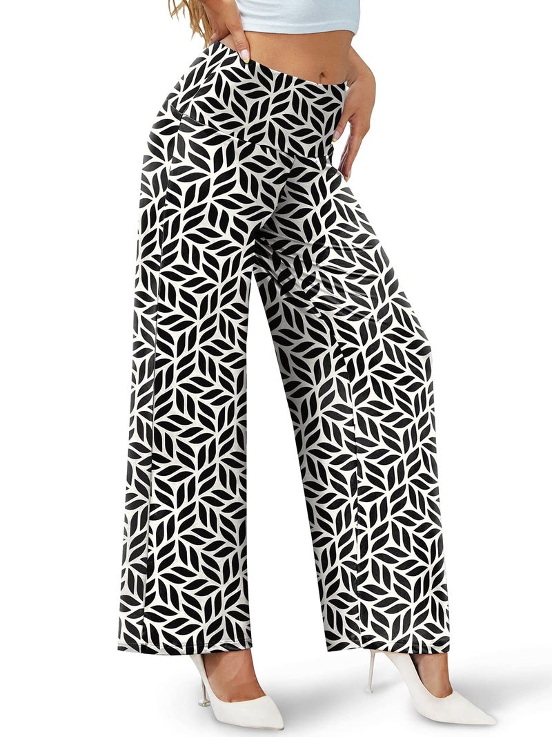 Arolina Women's Stretchy Wide Leg Palazzo Lounge Pants Casual Comfy High Waist Palazzo Pants Black White - Image 2