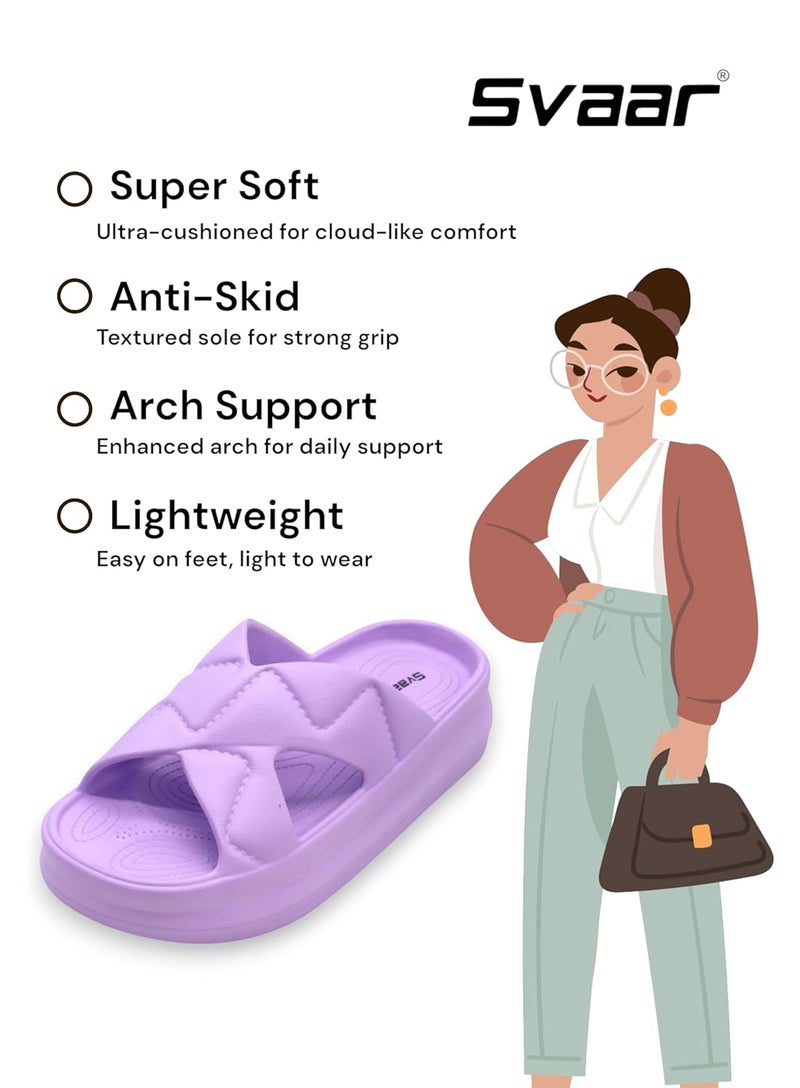 SVAAR Pillow Soft Women's Platform Slides | Lightweight Slip-On Sandals | Slippers for Women & Girls | Comfortable Cushioned Criss-Cross Straps | All Day Wear with Soft Heel Support - Image 2