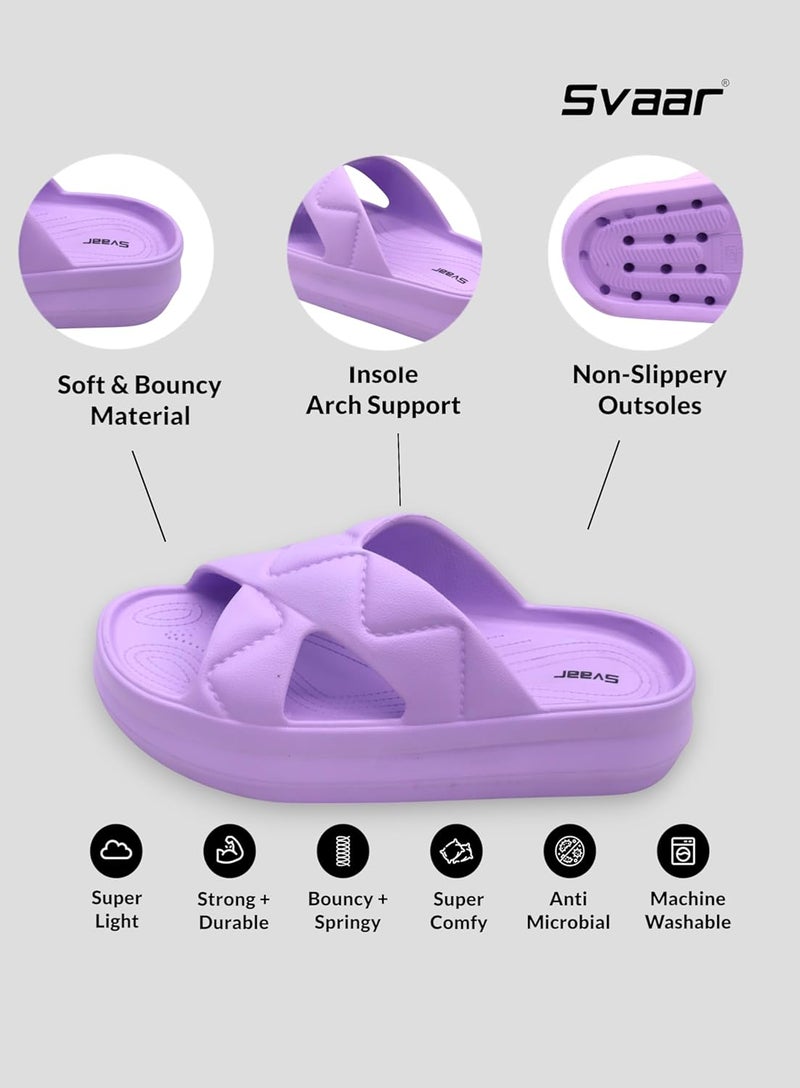 SVAAR Pillow Soft Women's Platform Slides | Lightweight Slip-On Sandals | Slippers for Women & Girls | Comfortable Cushioned Criss-Cross Straps | All Day Wear with Soft Heel Support - Image 4