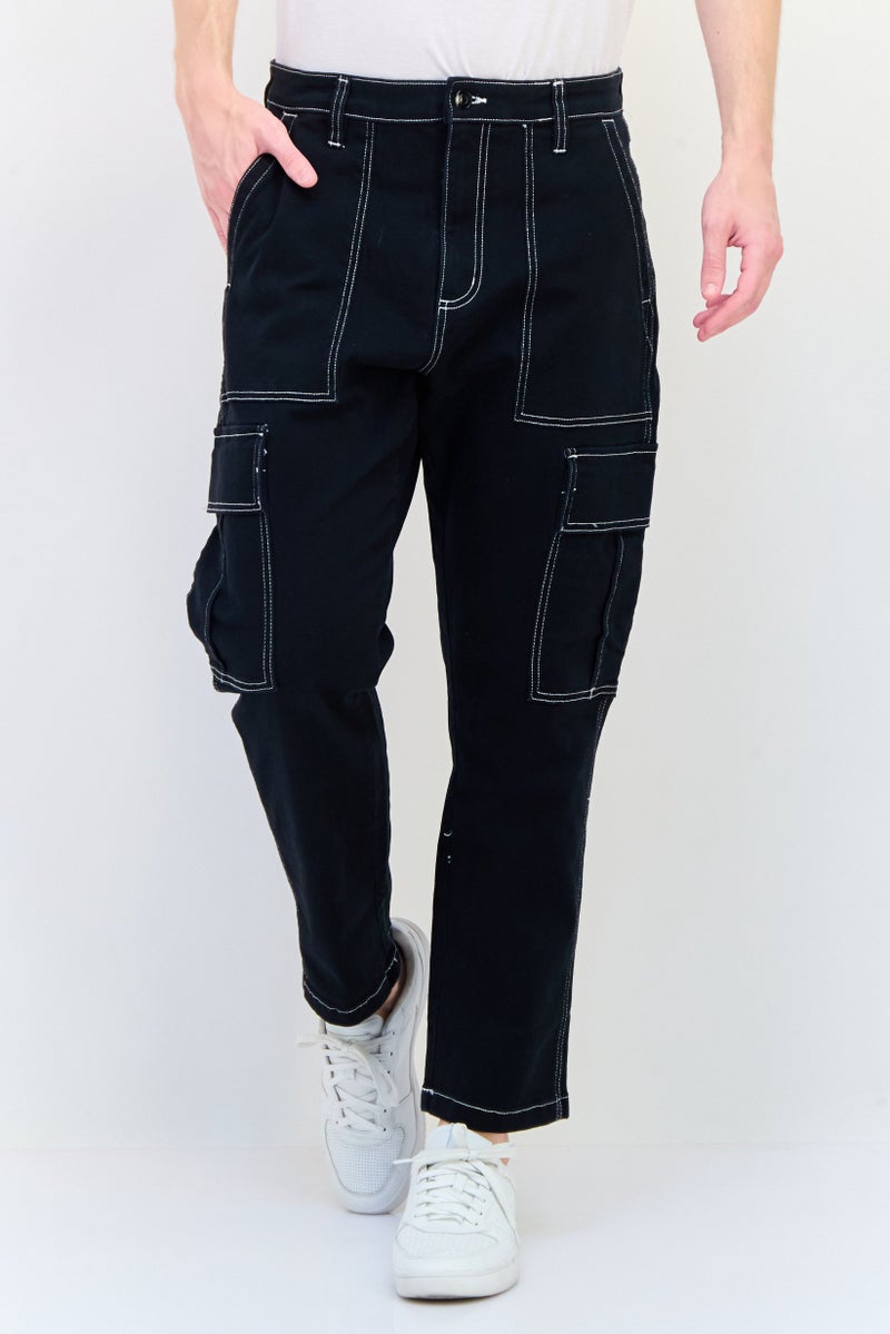 Celio Men Regular Fit Solid Stretchable Cargo Jeans, Black  - Image 1