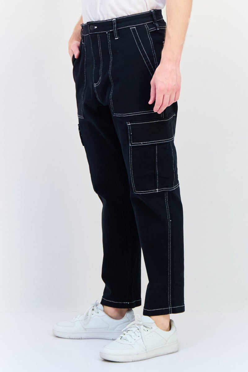 Celio Men Regular Fit Solid Stretchable Cargo Jeans, Black  - Image 2