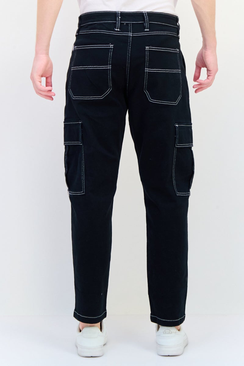 Celio Men Regular Fit Solid Stretchable Cargo Jeans, Black  - Image 3
