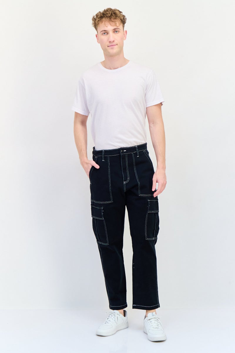 Celio Men Regular Fit Solid Stretchable Cargo Jeans, Black  - Image 4