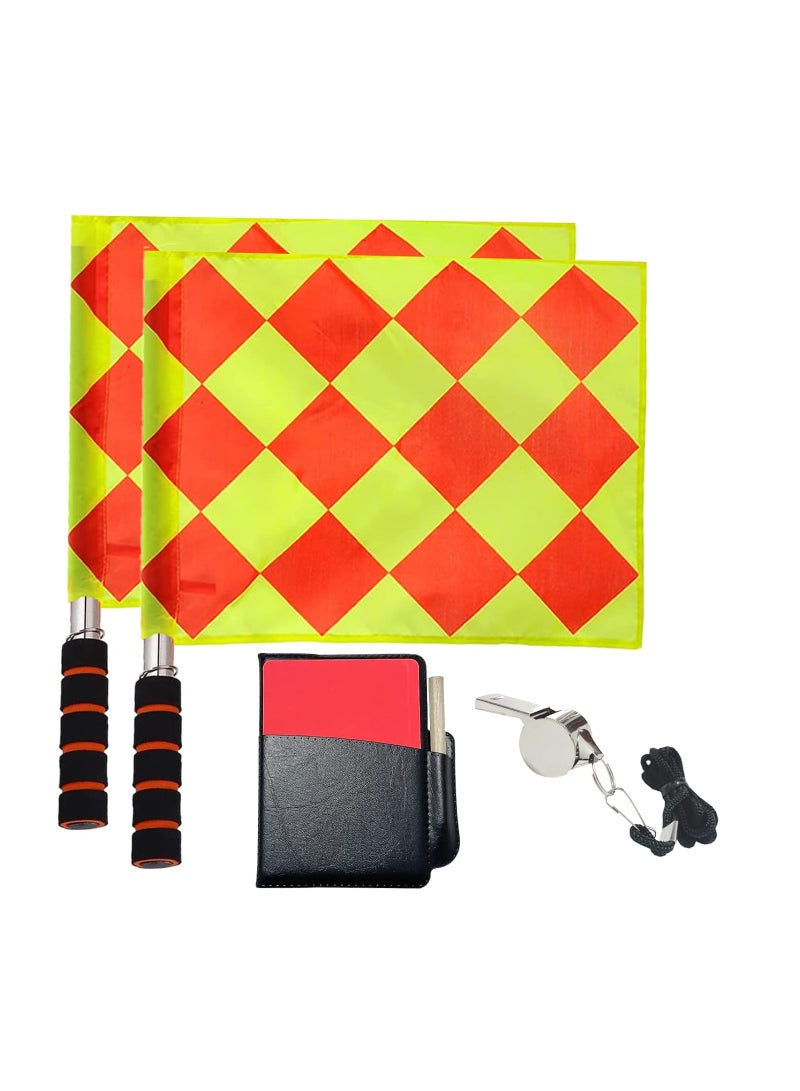 Generic Soccer Referee Flag Set, Red Yellow Cards with Notebook and Pencil, Match Football Linesman Flags, Coach Referee Stainless Steel Whistles - Image 1