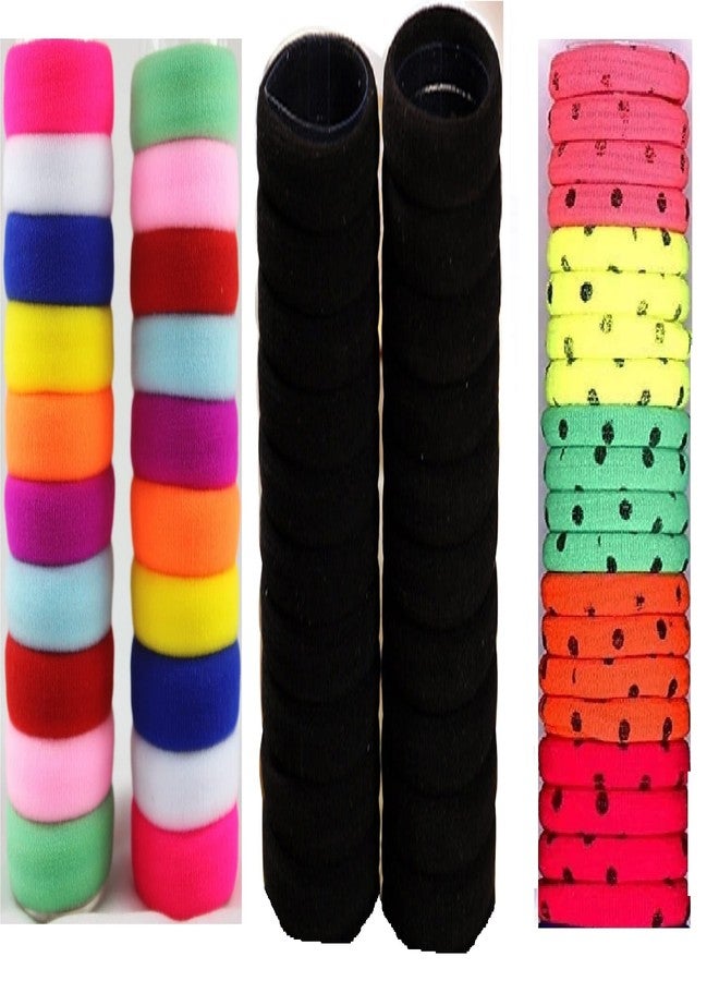DIAN Assorted Pack of 60 Black, Multicolor and Print Hair Rubber Bands, Ponytail Holders, Hair Tie, Hair Bow, Hair Accessories for Women, Teens and Girl - Image 1