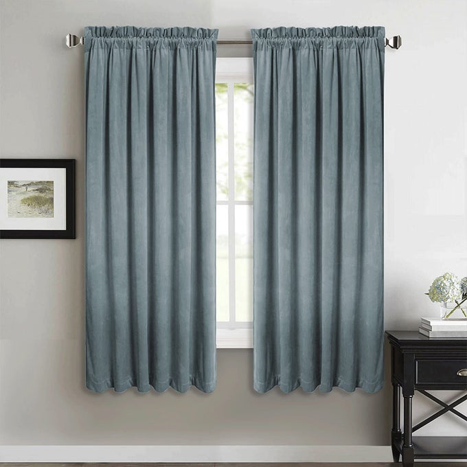 STONE BLUE VELVET CURTAINS THERMAL INSULATED BLUE HOME DECORATION KIDS ROOM PRIVACY PROTECT NOISE REDUCING WINDOW CURTAIN PANELS FOR BATHROOMBAY WINDOW W52 X L63 2 PANELS